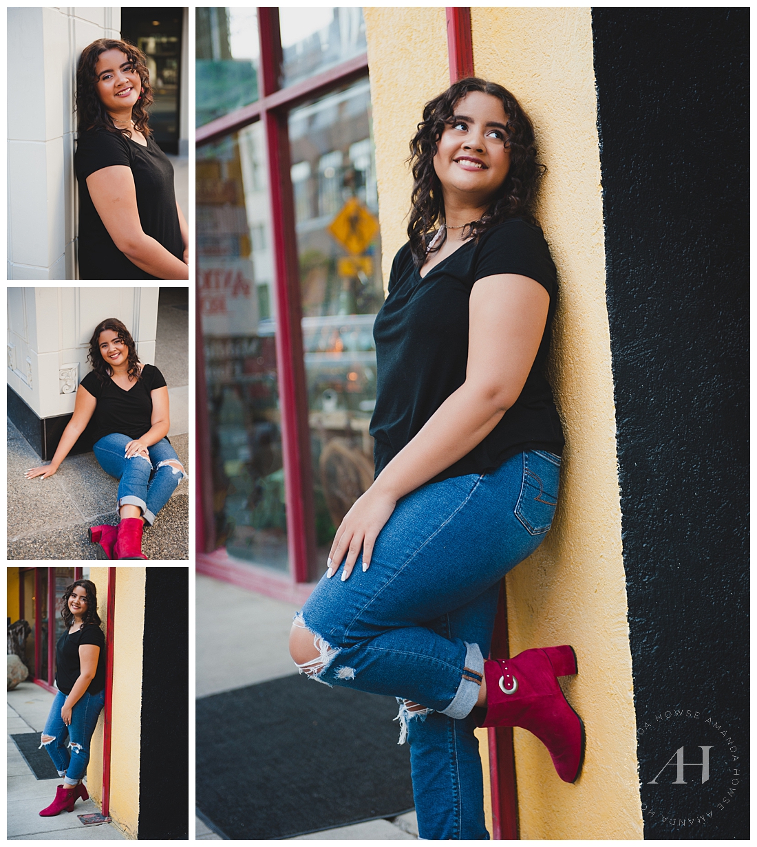 Fun Senior Portraits | How to Style Jeans and Booties for Senior Portraits, Red Boots, Casual Outfit Inspiration, Glam Hair and Makeup for Senior Portraits, Tacoma Locations | Photographed by the Best Tacoma Senior Portrait Photographer Amanda Howse
