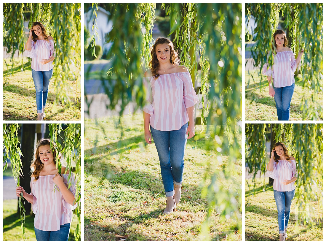 Senior Portraits Under a Willow Tree | Outdoor Senior Portraits, Where to Take Summer Portraits in Tacoma, How to Style Jeans for Portraits | Photographed by Tacoma Senior Photographer Amanda Howse