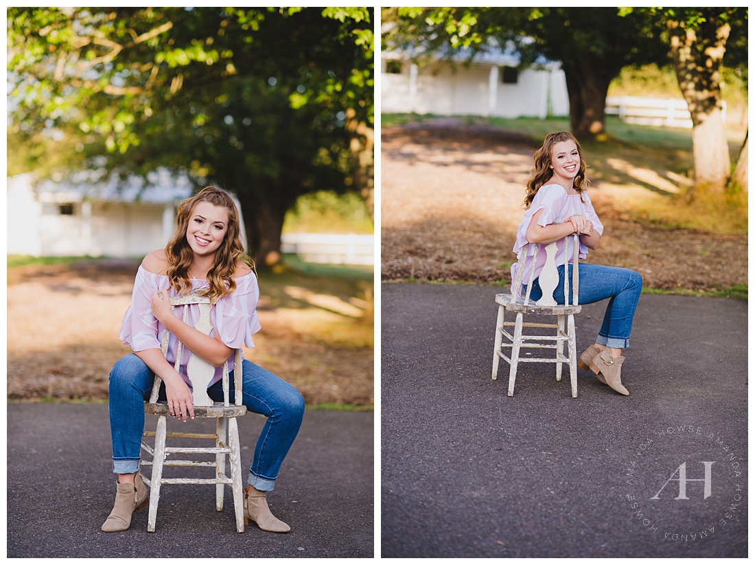 Senior Girl Posing on a Chair | Outfit Ideas for Casual Senior Portraits, Posing Guide for Seniors, How to Style a Senior Session | Photographed by Tacoma Senior Photographer Amanda Howse