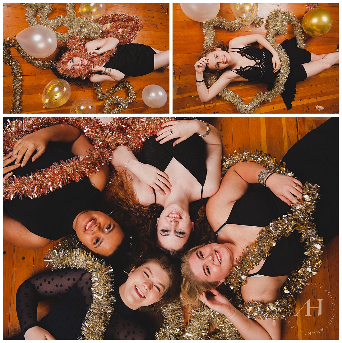 NYE Portraits with Gold Garlands and Little Black Dresses | Photographed by the Best Tacoma Senior Photographer Amanda Howse