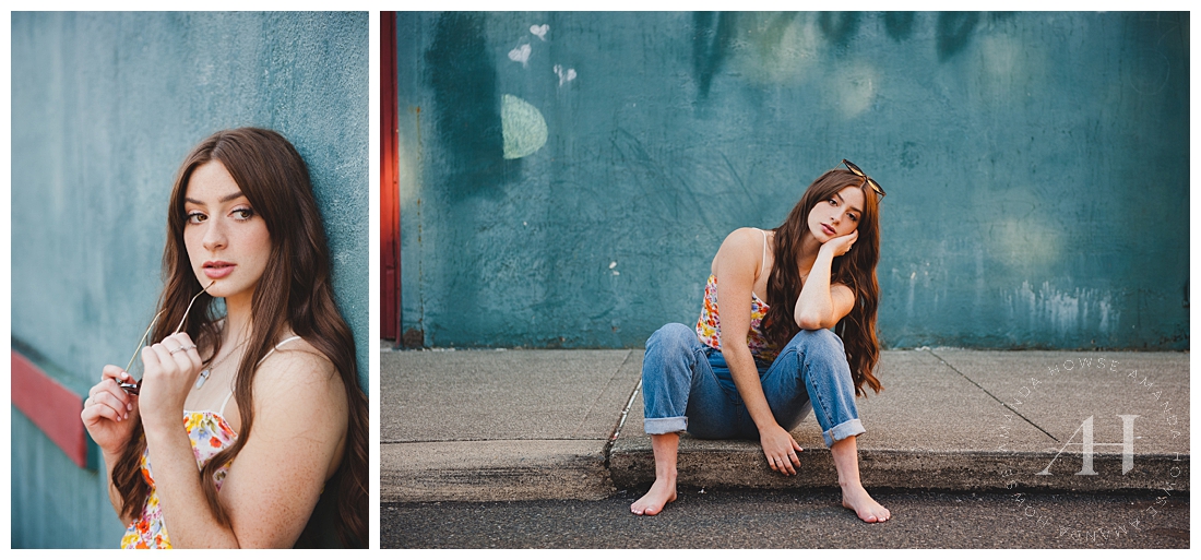 Barefoot Senior Portraits | Wright Park and Downtown Tacoma Senior Session | How to style casual outfits for senior portrait sessions, including jeans and crop tops. Head to the blog for more outfit inspiration | Photographed by the Best Tacoma Senior Portrait Photographer Amanda Howse