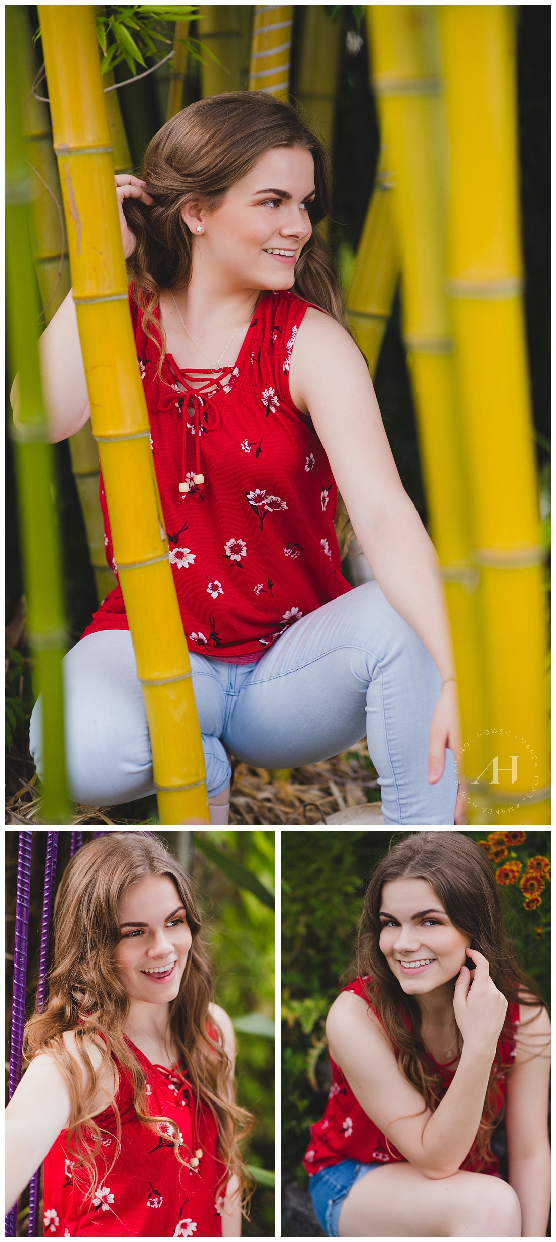 Senior Portraits with Bamboo Stalks | Boho Garden Senior Portraits | Photographed by the Best Tacoma Senior Portrait Photographer Amanda Howse