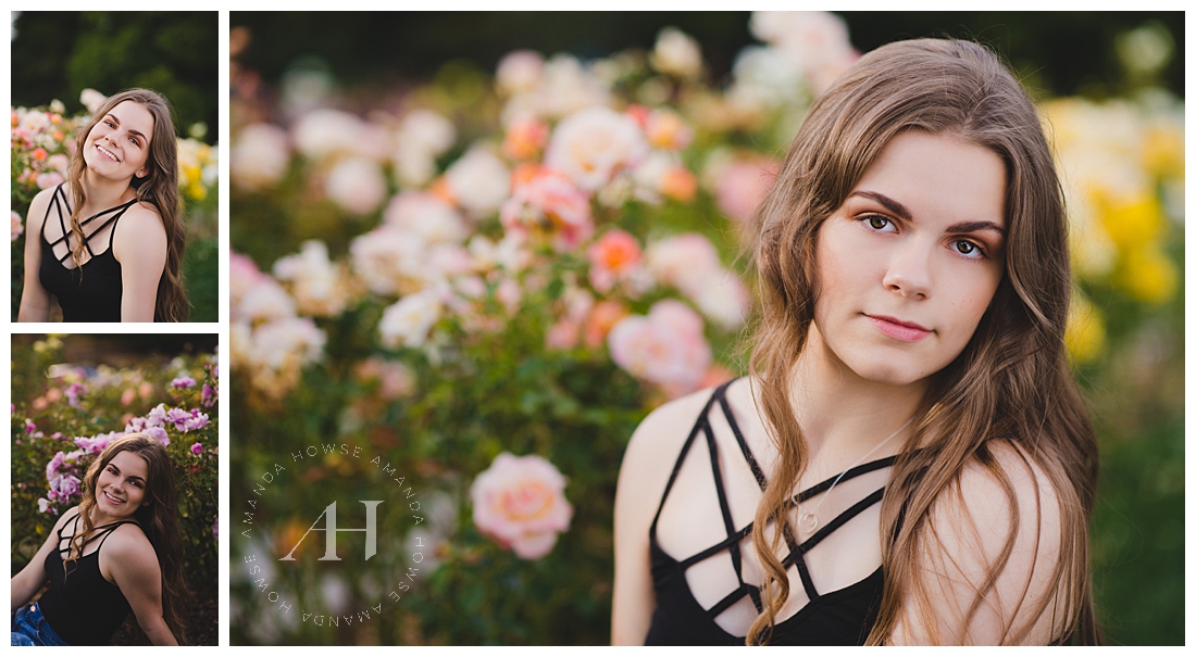 Senior Portraits in a Garden | Modern senior portraits with the AHP Model Team, Floral Inspiration, Pose Ideas, Cute Outfits for Senior Portraits | Photographed by the Best Tacoma Senior Portrait Photographer Amanda Howse