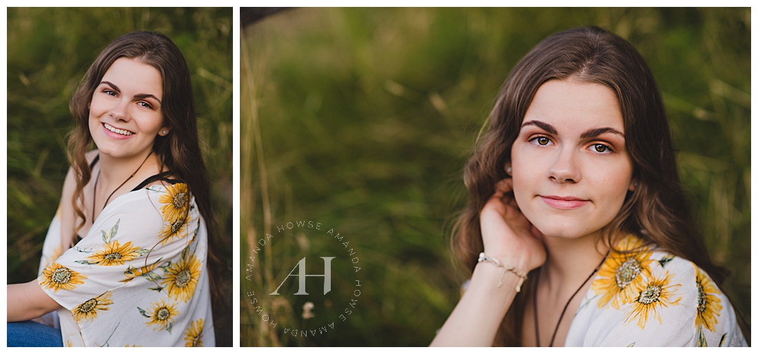 Casual Senior Portraits | Cute outfit ideas, how to wear floral prints for portraits, pose ideas for senior girls, summer portraits, professional hair and makeup for senior portraits | Photographed by the Best Tacoma Senior Portrait Photographer Amanda Howse