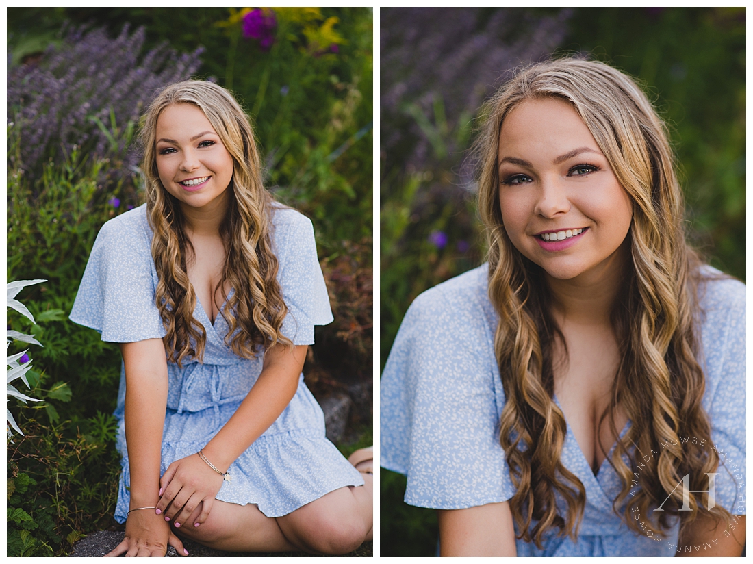 Point Defiance Rose Garden | Senior portraits in Tacoma outside, how to style a dress for senior portraits, pose ideas for high school senior girls | Photographed by the Best Tacoma Senior Photographer Amanda Howse