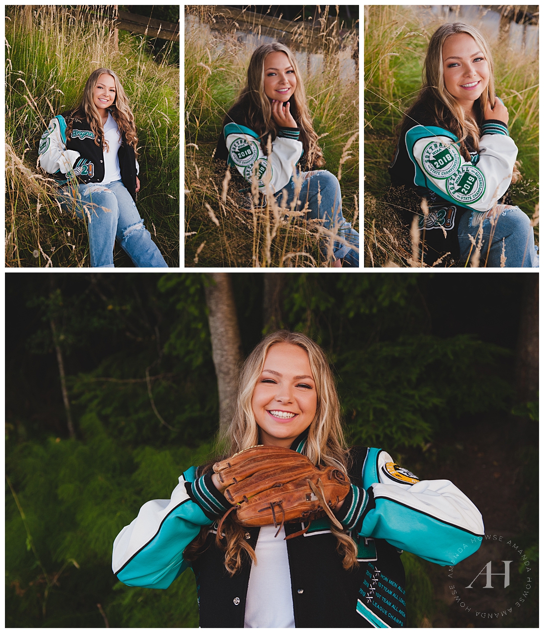 High School Senior Portraits of Softball Player | How to incorporate props into your senior portrait session, senior photos for athletes, Tacoma sports, Tacoma athlete portraits, how to style a letter jacket for senior portraits | Photographed by the Best Tacoma Senior Photographer Amanda Howse