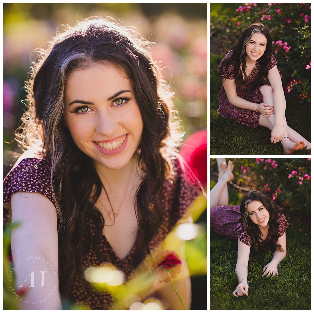 Sunlit Senior Portraits | Smiling Senior Portraits, Fall Outfit Inspo, Cute Dresses for September Senior Portraits | Photographed by the Best Tacoma Senior Portrait Photographer Amanda Howse