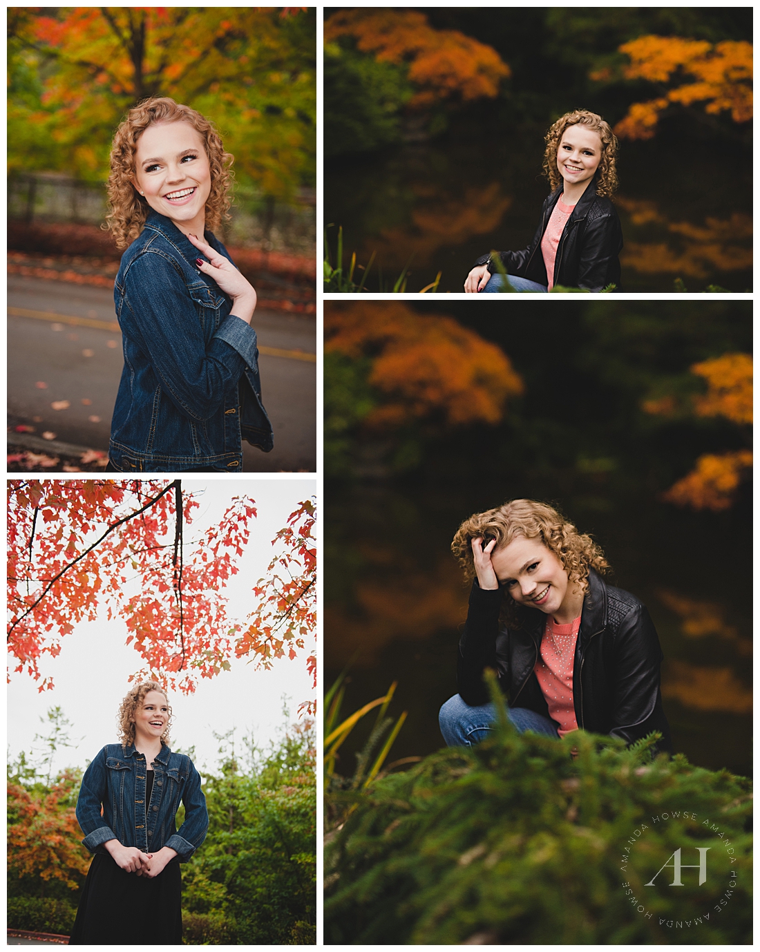 Layered Outfit Ideas for Fall Senior Portraits | How to Style a Leather Jacket, How to Wear a Jean Jacket for Senior Portraits, Fall Outfit Inspo, Natural Hair and Makeup, Curly Hair Senior Portraits, Fall Colors | Photographed by the Best Tacoma Senior Photographer Amanda Howse