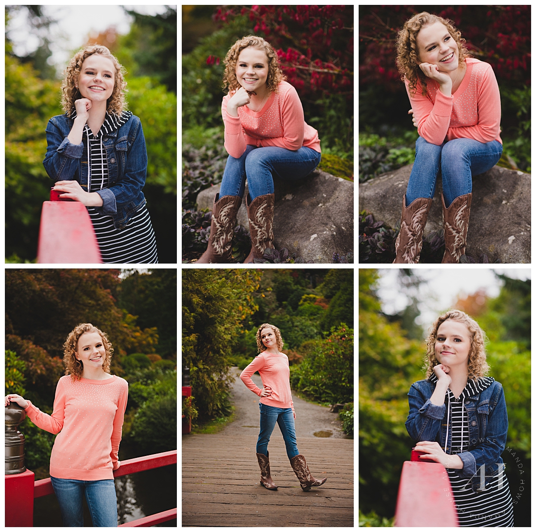 Kubota Gardens Senior Portraits in the Fall | Fun casual outfits for senior portraits, pose ideas for senior girls, natural hair and makeup inspiration | Photographed by the Best Tacoma Senior Photographer Amanda Howse