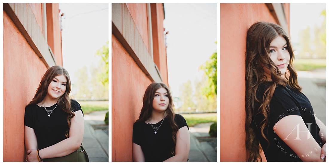 Cute Senior Portraits | How to Style a T-Shirt for Senior Portraits, Downtown Senior Portrait Session, Pose Ideas for Senior Girls | Photographed by the Best Tacoma Senior Photographer Amanda Howse