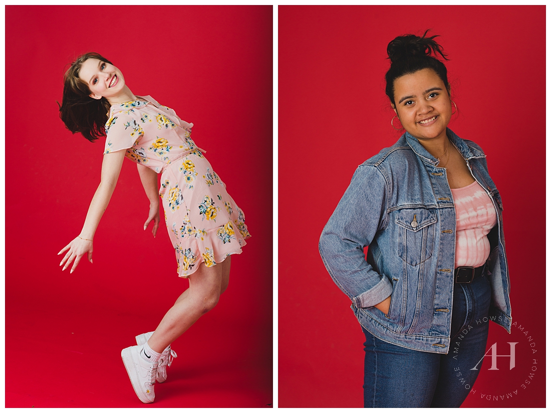 Fun Poses for High School Seniors | Cute Outfit Ideas for Valentine's Day, How to Style a Jean Jacket for Senior Portraits | Photographed by the best Tacoma Senior Photographer Amanda Howse