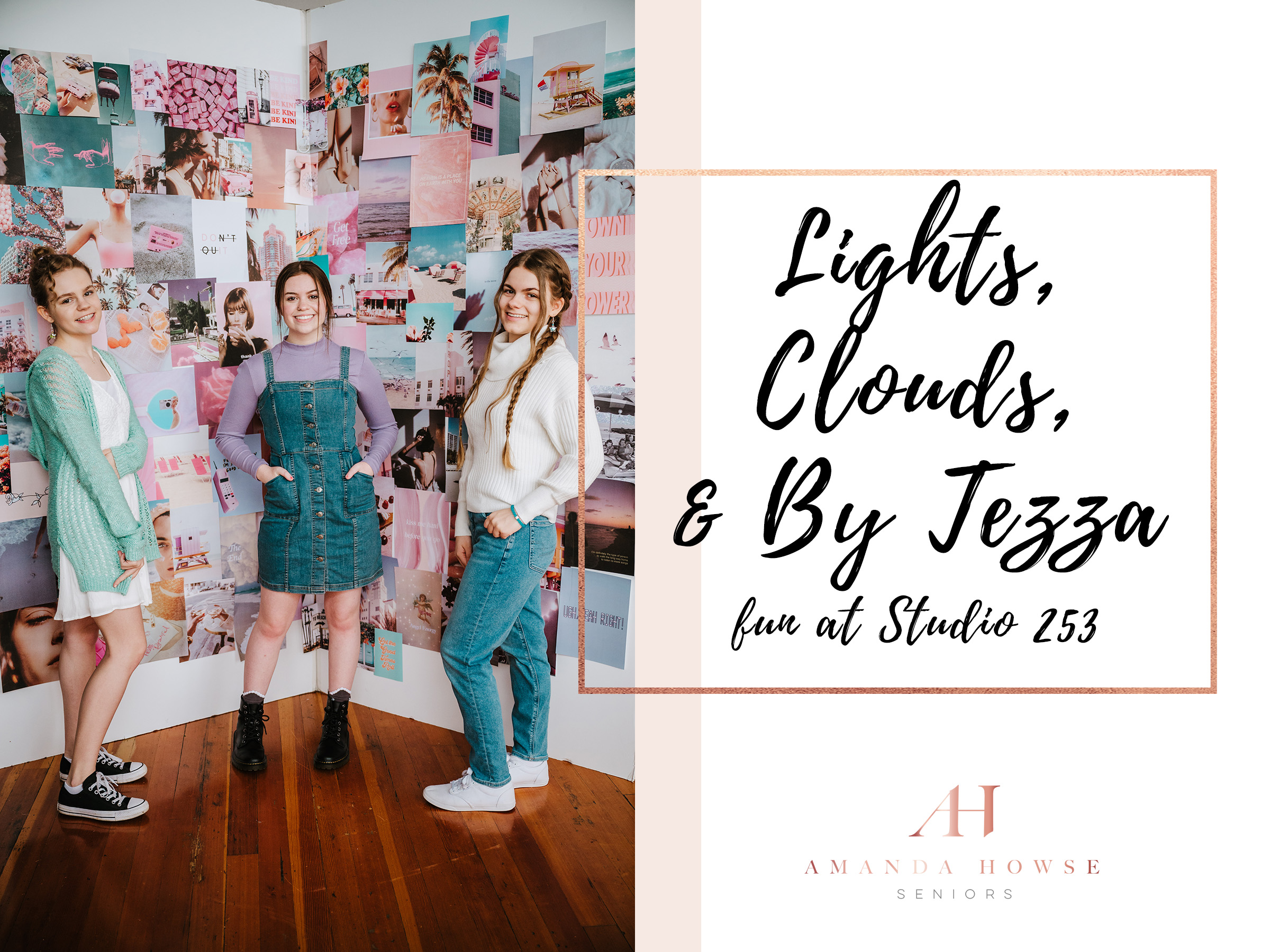 Lights, Clouds, and By Tezza Collage Kit Wall for the AHP Model Team Winter Photoshoot | Photographed by the Best Tacoma Senior Photographer Amanda Howse