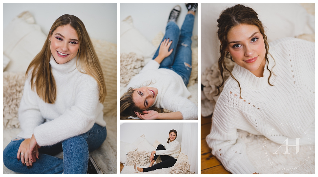 Cozy Bedroom Inspired Senior Portraits | How to Style a Monotone Bedroom with Different Textures, Senior Portraits, AHP Model Team Photoshoot, Themed Photoshoot, Studio 253 | Photographed by the Best Tacoma Senior Photographer Amanda Howse