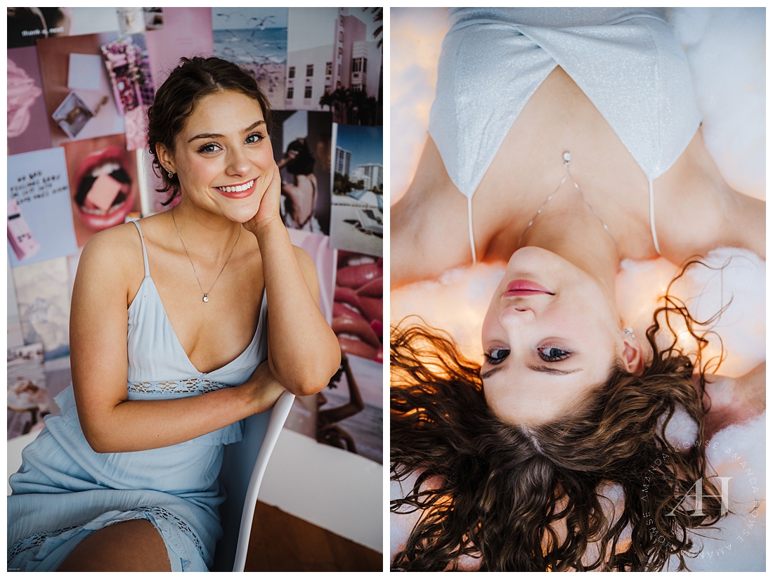 Dreamy Studio Portrait Session with Different Backdrops | Collage Wall by Tezza, Collage Kit, Pink Collage Wall, Airy Cloud Themed Portraits | Photographed by the Best Tacoma Senior Photographer Amanda Howse 