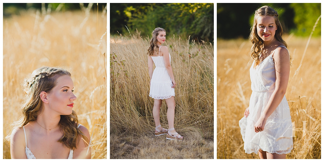How to Style a Little White Dress for Senior Portraits | Hair and Makeup Inspiration for Senior Portraits, Cute Outfits for Senior Portraits, Braided Hair | Photographed by the Best Tacoma Senior Portrait Photographer Amanda Howse