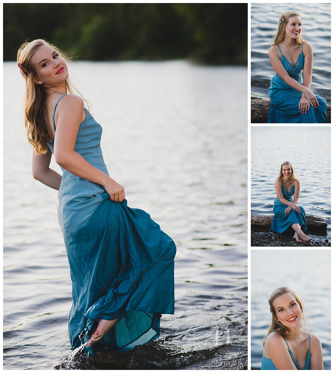 Senior Portraits in the Water | How to Pose in the Water, Beachy Senior Portraits in August at Fort Steilacoom, Dipping a Long Dress in Water for Portraits | Photographed by the Best Tacoma Senior Portrait Photographer Amanda Howse