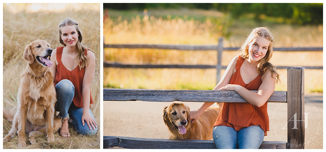 Senior Portraits with Your Dog | High School Senior Girl with Golden Retriever, Fun Summer Portraits with your Pet | Photographed by the Best Tacoma Senior Portrait Photographer Amanda Howse