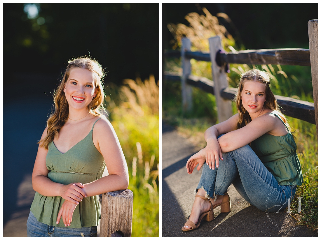 How to Style an August Senior Portrait Session at Fort Steilacoom | Cute Tank Tops and Jeans for Senior Portraits, What to Wear for Outdoor Senior Portraits, Golden Sunlight, Grassy Fields for Senior Portraits in Washington | Photographed by the Best Tacoma Senior Portrait Photographer Amanda Howse