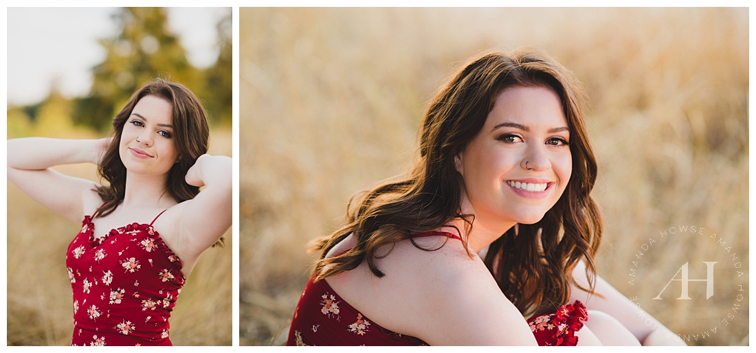 Cute Senior Portraits in a Little Red Dress | How to Style a Summer Dress for Senior Portraits, Hair and Makeup Ideas for Senior Portraits, Poses for Senior Girls | Amanda Howse Photography | The Best Tacoma Senior Portrait Photographer