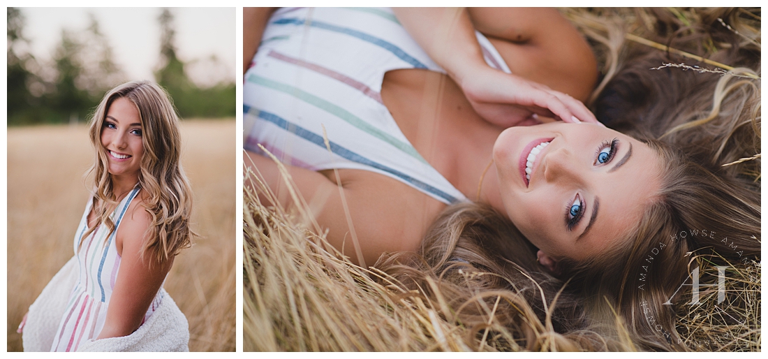 Senior Girl in a Grassy Field | How to have a fun, carefree senior portrait session in the summer in Washington | Photographed by the Best Tacoma Senior Photographer Amanda Howse