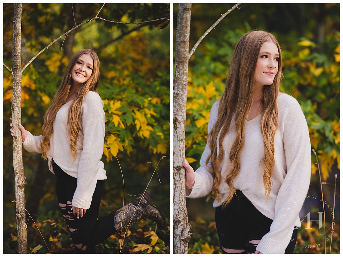 Long Hair for Senior Portraits | Professional Hair and Makeup for Senior Portraits, Casual Outfit Inspiration, Modern Senior Portraits, Outdoor Portraits in Washington | Photographed by the Best Tacoma Senior Portrait Photographer Amanda Howse