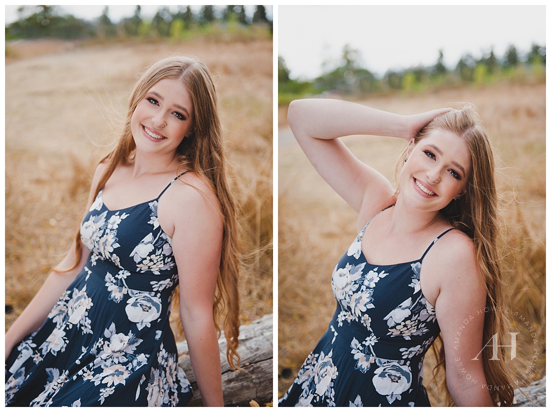 Rustic Senior Portraits with Floral Dress  | How to Style and Outdoor Senior Portrait Session in Late Summer, Outfit Ideas for Senior Portraits | Photographed by the Best Tacoma Senior Portrait Photographer Amanda Howse