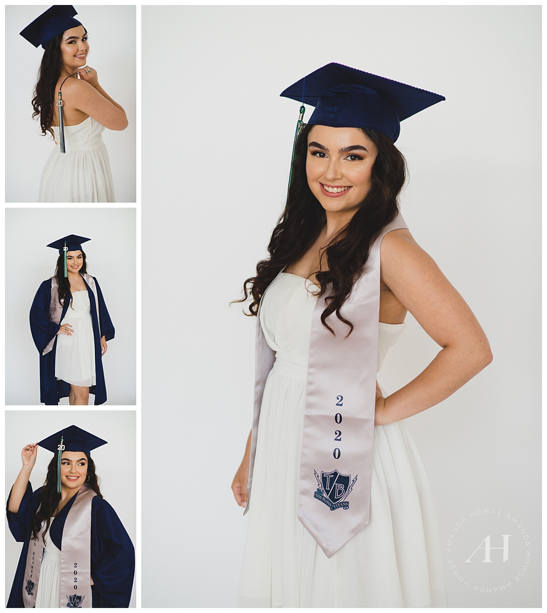 Modern Graduation Portraits in the Studio with White Background | Hair and Makeup Inspo for Graduation | Photographed by the Best Tacoma Senior Portrait Photographer Amanda Howse