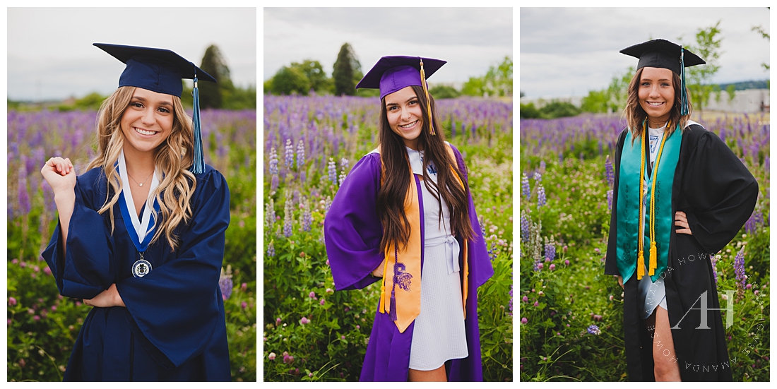 Individual Senior Portraits in a Lavender Field | Graduation Portraits with the AHP Model Team, Cap and Gown Portrait Inspiration, Hair and Makeup Ideas for Graduation | Photographed by the Best Tacoma Senior Portrait Photographer Amanda Howse