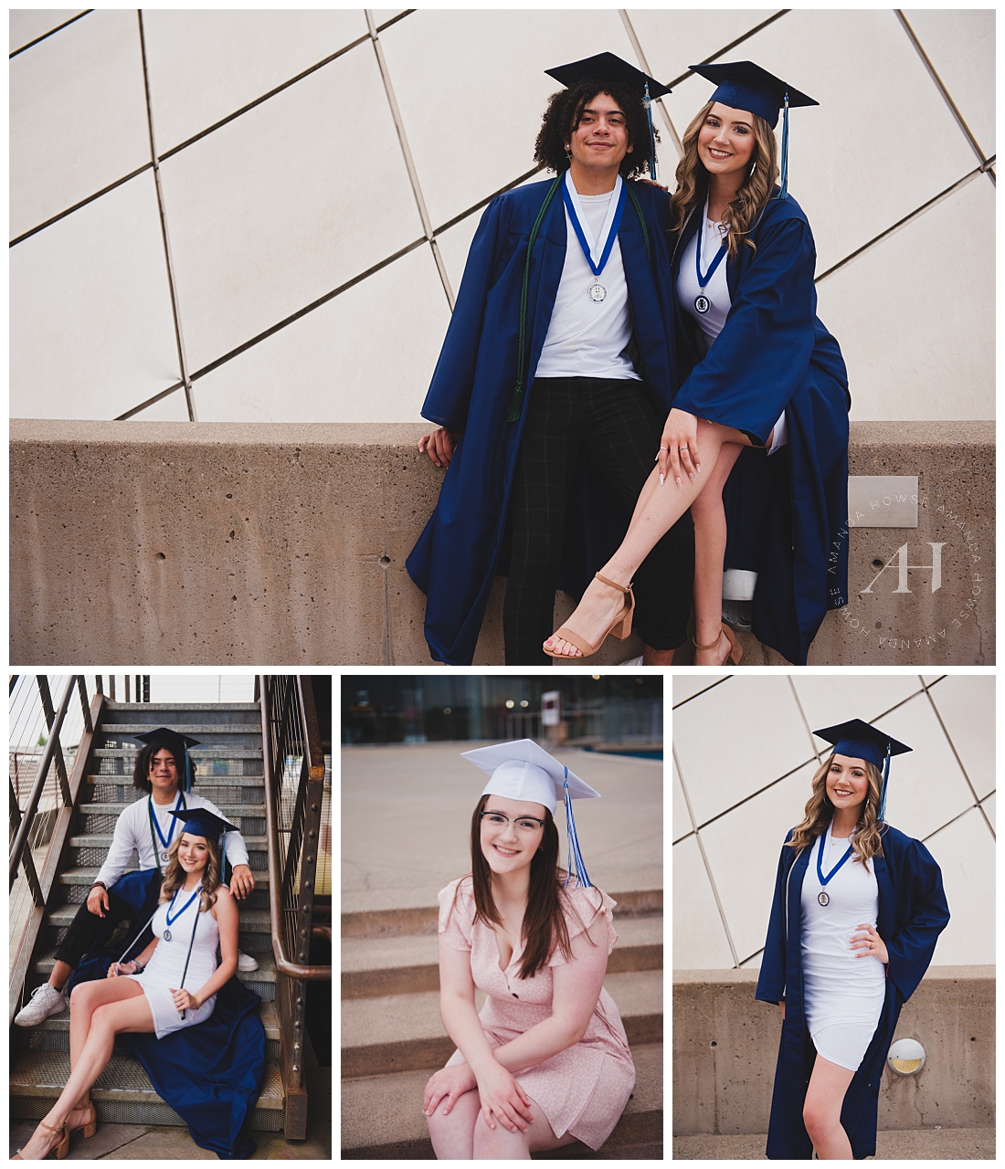 Tacoma Museum of Glass Senior Portraits | Modern Cap and Gown Portraits in Tacoma, How to Celebrate Graduation, Cute BFF Graduation Portraits | Photographed by the Best Tacoma Senior Photographer Amanda Howse