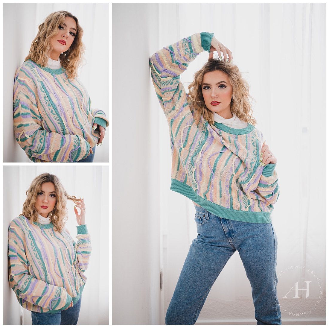1980s Inspired Photoshoot With Young Woman | How to Style an Oversized Sweater and Mom Jeans | Photographed by Tacoma's Best Photographer Amanda Howse