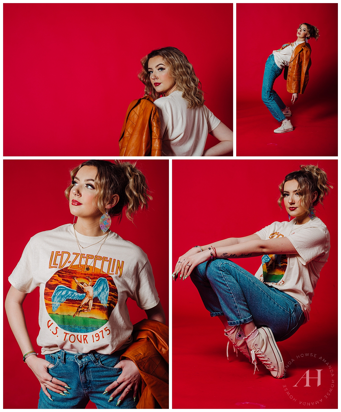Fun Styled Shoot Inspired by the 70s | How to Style a Band T-Shirt for Portraits, Led Zeppelin T-Shirt, Pleather Jacket, Converse Sneakers | Photographed by Tacoma's Best Photographer Amanda Howse
