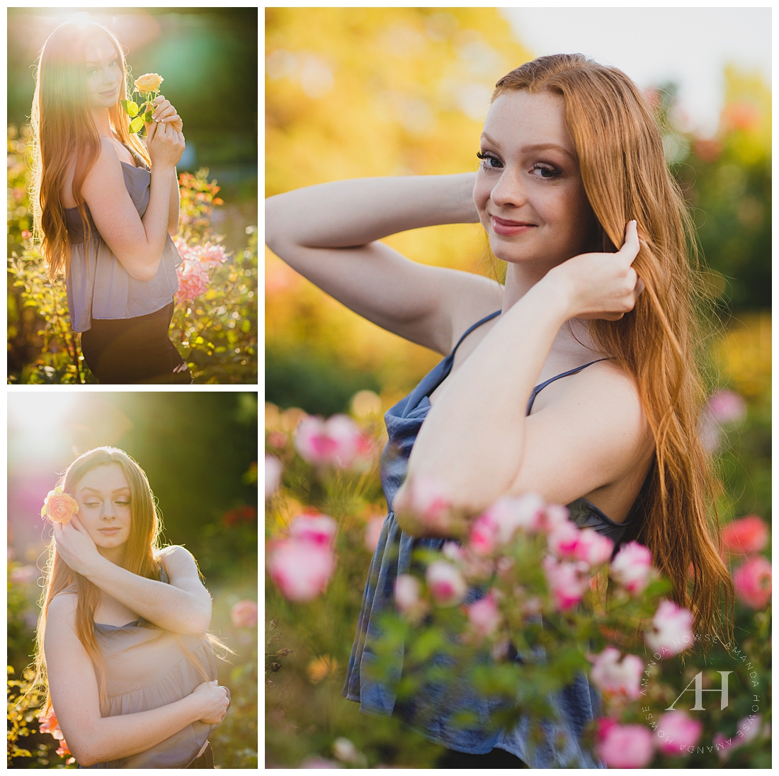 Point Defiance Rose Garden | The Best Spot for Outdoor Senior Portraits, Blooming Flowers for Senior Portraits, Garden Portraits, Summer Outfit Inspo | Amanda Howse Photography | Photographed by Tacoma's Best Senior Portrait Photographer 