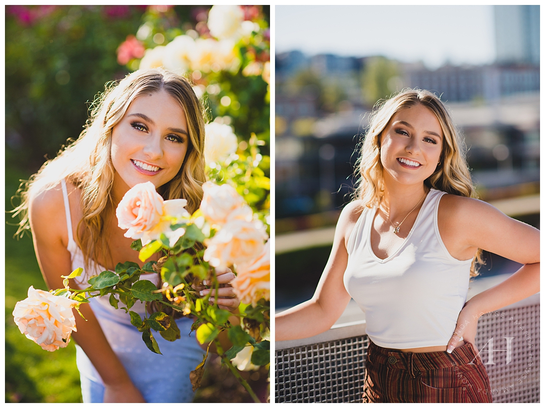 Point Defiance Rose Garden Senior Portraits | How to Style an Outdoor Portrait Session in Tacoma, Hair and Makeup Inspo for Seniors, Garden Senior Portraits | Photographed by Tacoma's Best Senior Photographer Amanda Howse | Amanda Howse Photography