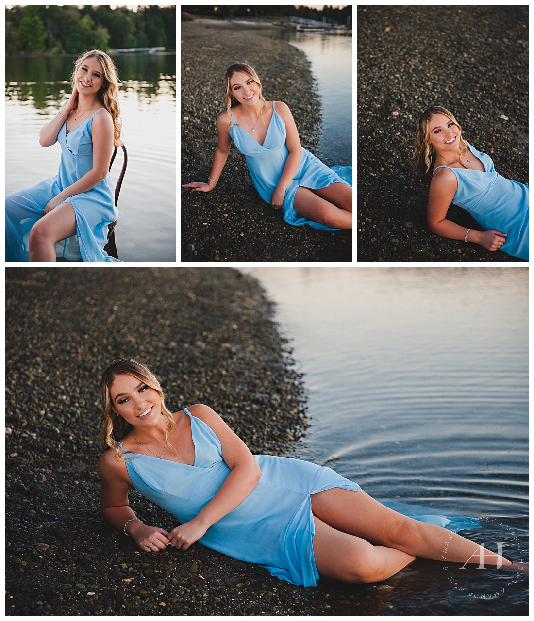 High School Senior in a Blue Dress on the Beach | Pose Ideas for Waterfront Portraits, Outfit Ideas for Summer Senior Portraits, How to Style a Beach Senior Portrait Session | Photographed by Tacoma's Best Senior Photographer Amanda Howse | Amanda Howse Photography
