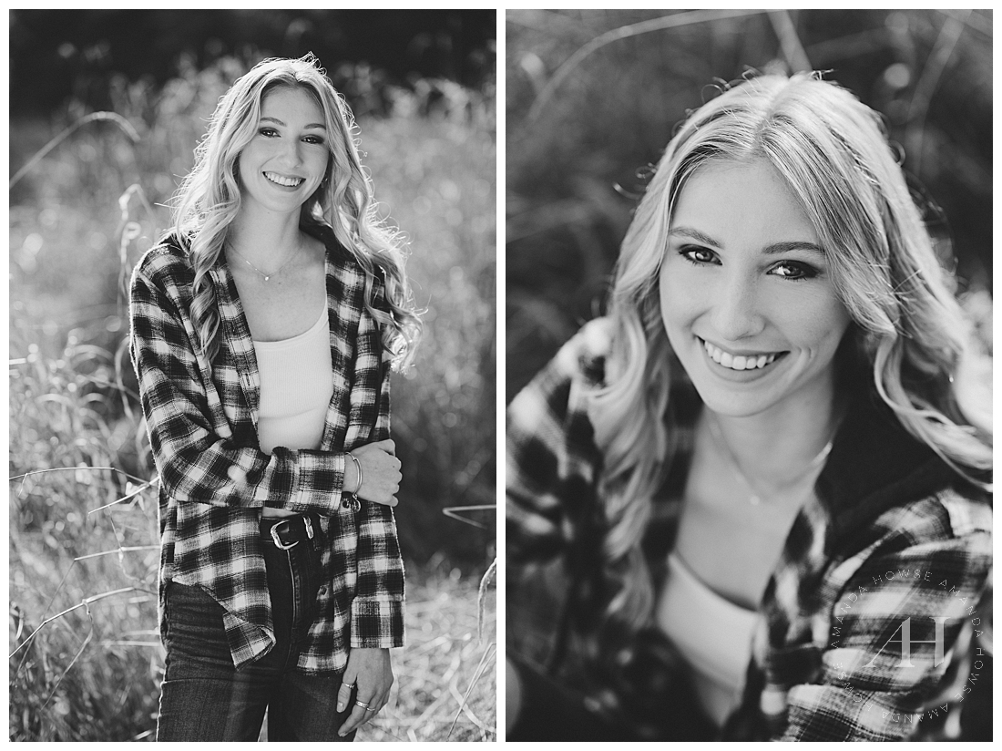 Black and White Senior Portraits | Flannel for Senior Portraits, How to Style Casual Outfits for Senior Portraits | Photographed by Amanda Howse Photography, Tacoma's Best Senior Photographer