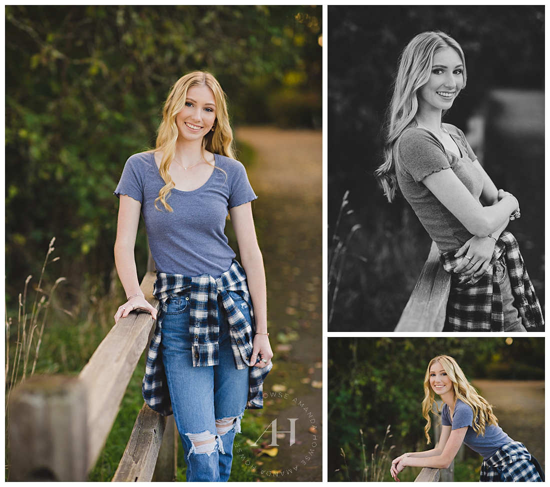 PNW Senior Portraits with Flannel | How to Style Distressed Jeans, Pose Ideas for Senior Girls | Photographed by Amanda Howse Photography, Tacoma's Best Senior Photographer