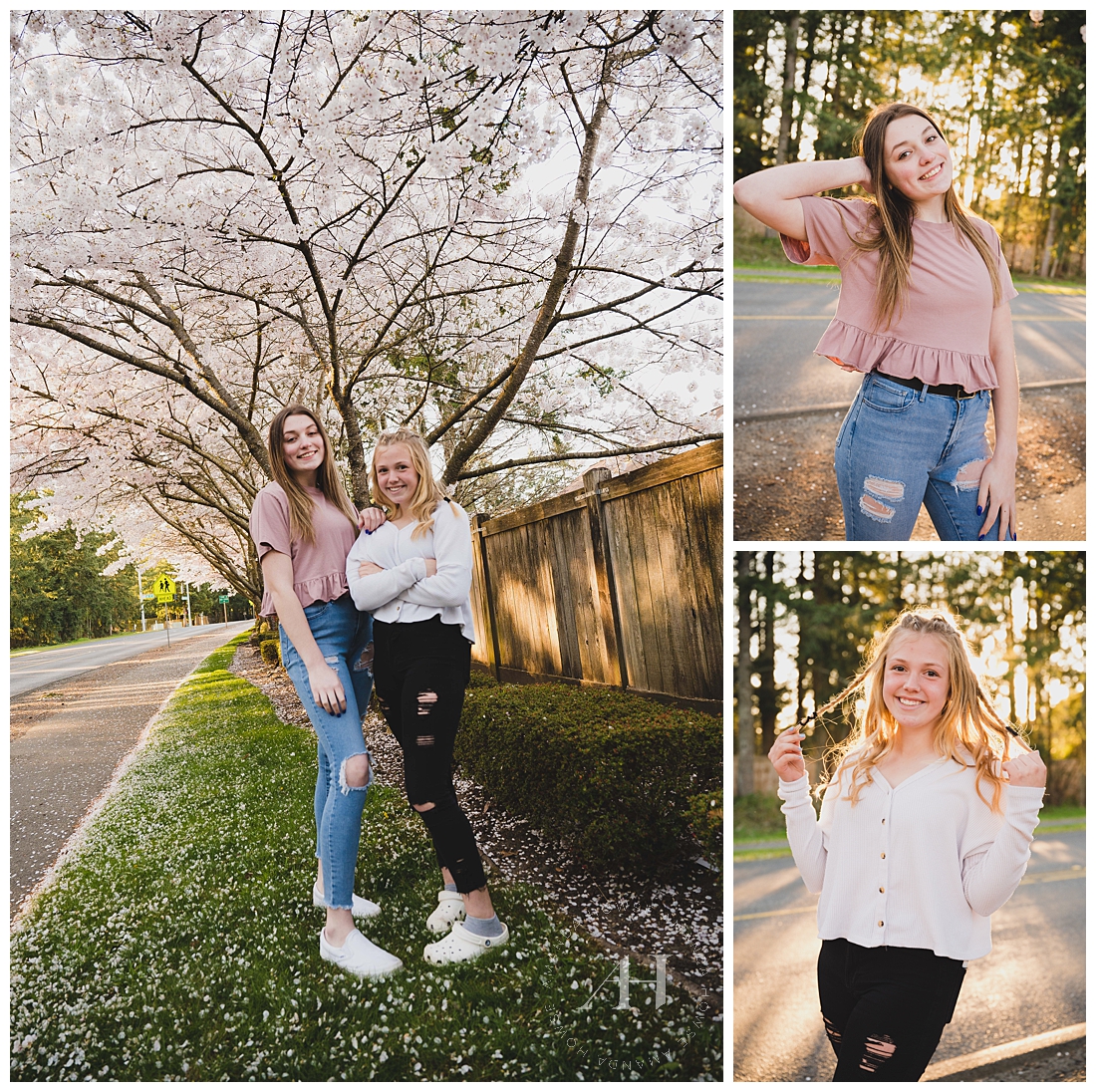 Fun Spring Portraits on a Tree-Lined Street | Outfit Ideas for Spring Portraits, How to Style a Themed Shoot for Models, High School Senior Portraits, Outfit Ideas | Photographed by Tacoma Senior Photographer Amanda Howse