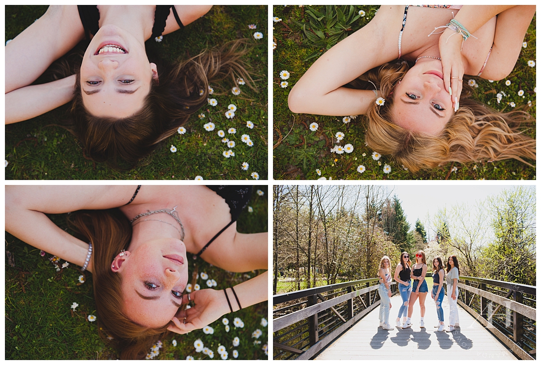 Kent Senior Portraits of AHP Model Team Girls | Portraits on a Bridge, Flower Portraits, Laying in the Grass | Photographed by Tacoma Senior Photographer Amanda Howse