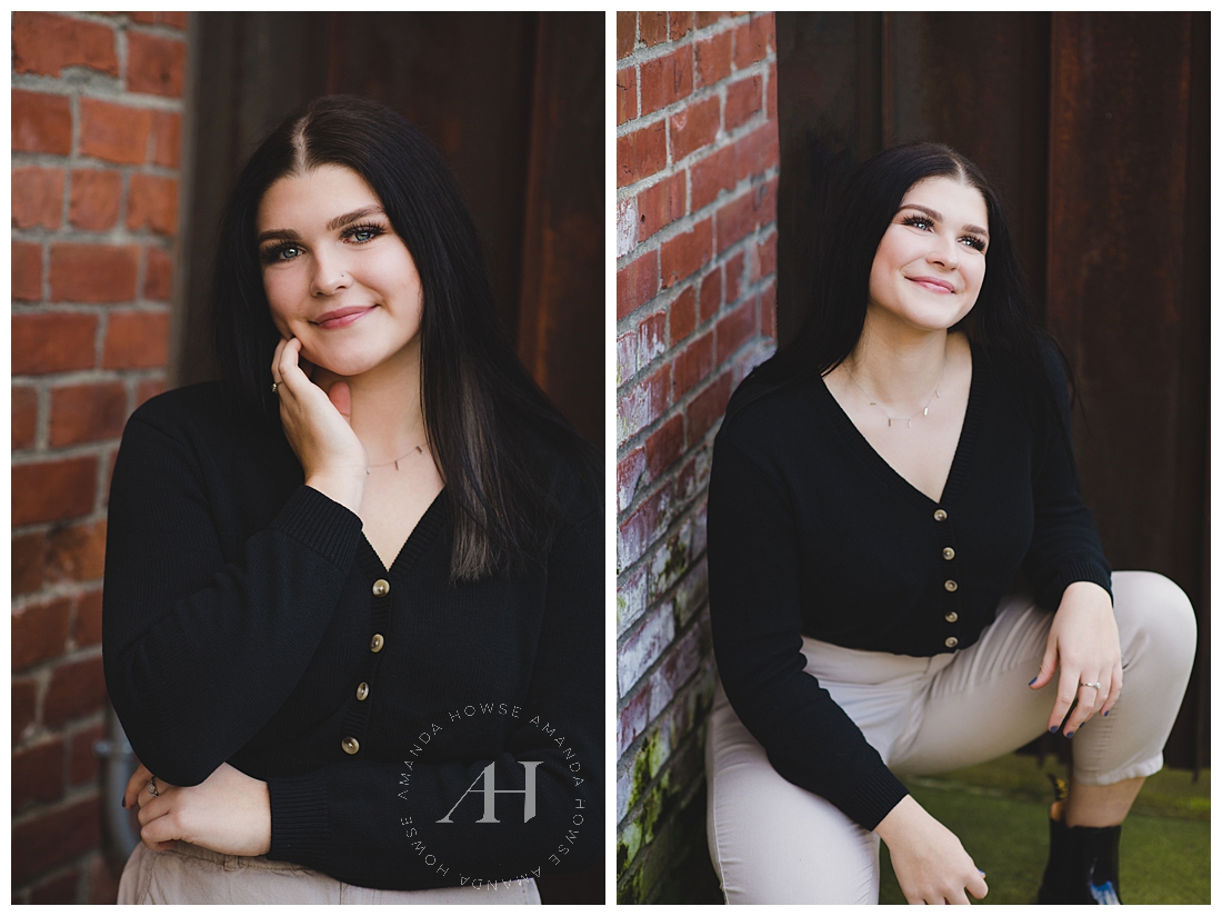 Senior Portraits in Front of a Brick Wall | Modern Senior Session in January | Photographed by Tacoma's Best Senior Portrait Photographer Amanda Howse