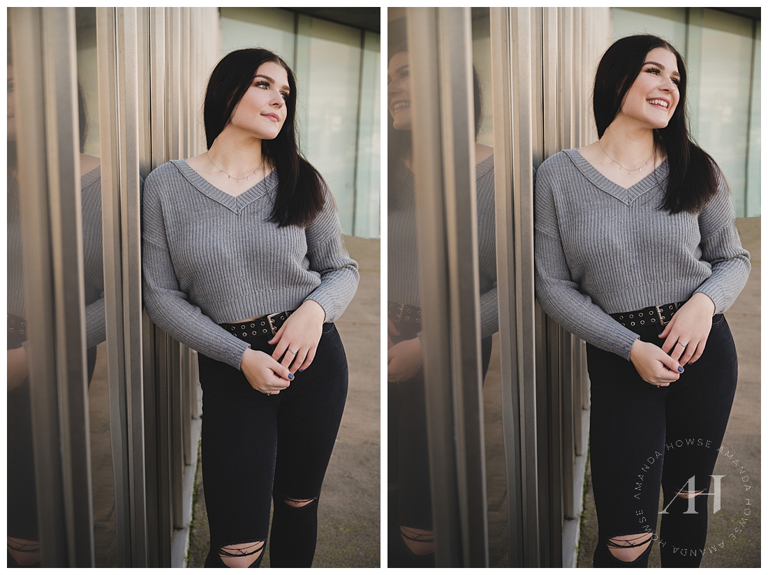 Cute Sweater for Winter Senior Portraits | Outfit Inspiration for Senior Portraits, Pose Ideas for High School Senior Girls | Photographed by Tacoma's Best Senior Portrait Photographer Amanda Howse Photography