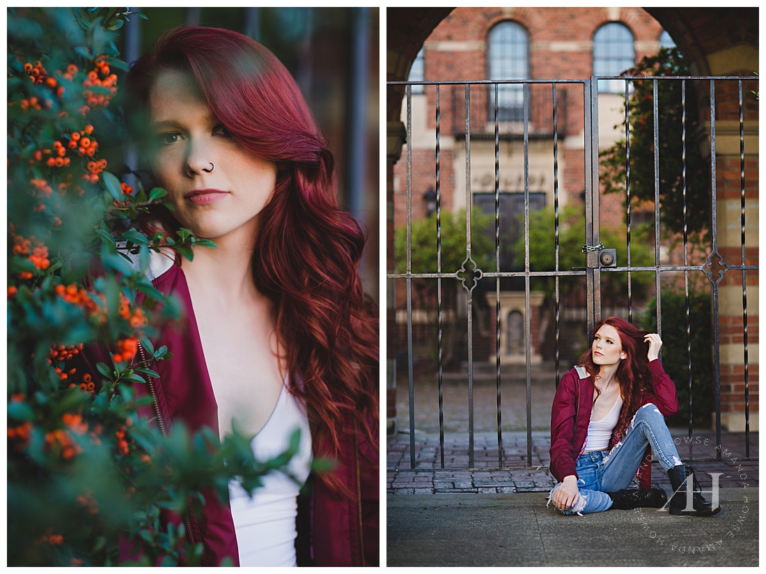 Senior with Crimson Hair | What to Wear for Senior Portraits, Stadium High School Senior Portraits, Modern Portrait Session | Photographed by Tacoma's Best Senior Portrait Photographer Amanda Howse
