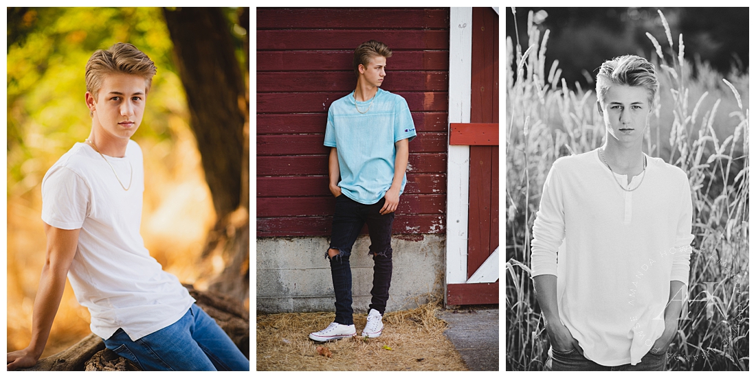 Senior Portraits in Front of a Red Barn | Pose Ideas for Guys, Senior Portraits at Fort Steilacoom | Photographed by Tacoma's Best Senior Photographer Amanda Howse