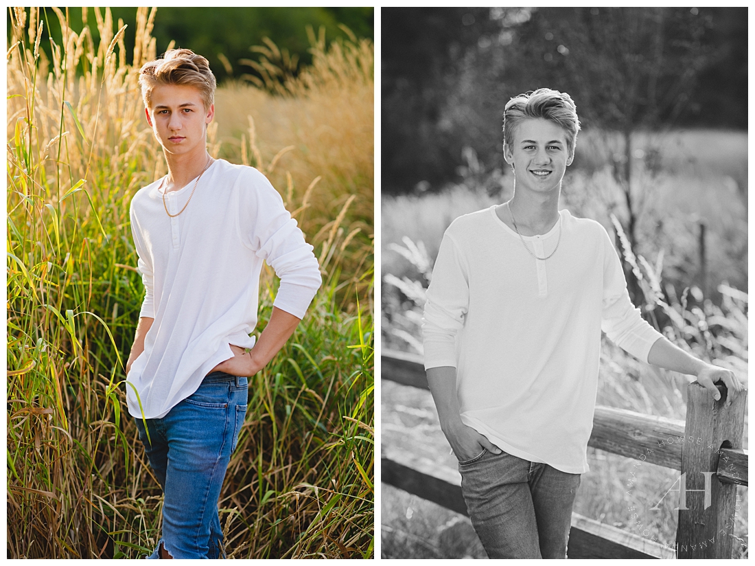 Senior Portraits in a Grassy Field | Country-Inspired Senior Portraits, How to Stye a White Tee and Jeans | Photographed by Tacoma's Best Senior Photographer Amanda Howse
