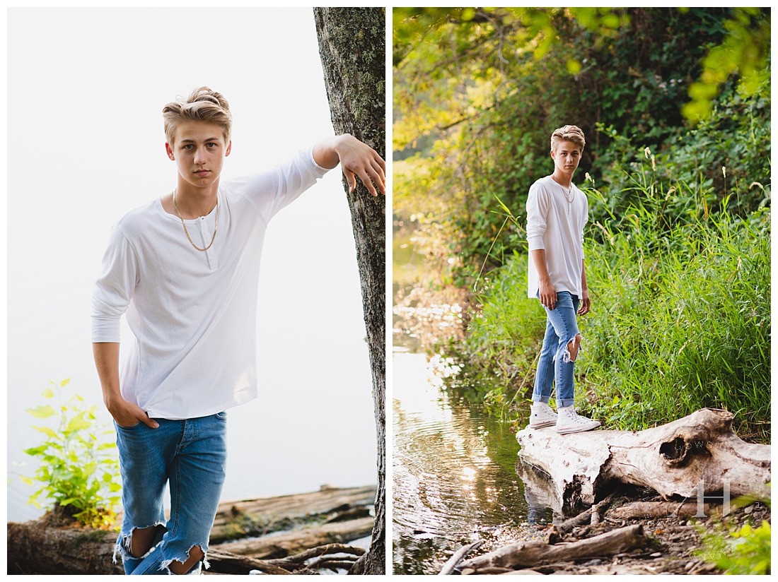 Senior Portraits by the Water | How to Wear a T-Shirt and Jeans for Senior Portraits | Photographed by Tacoma's Best Senior Photographer Amanda Howse