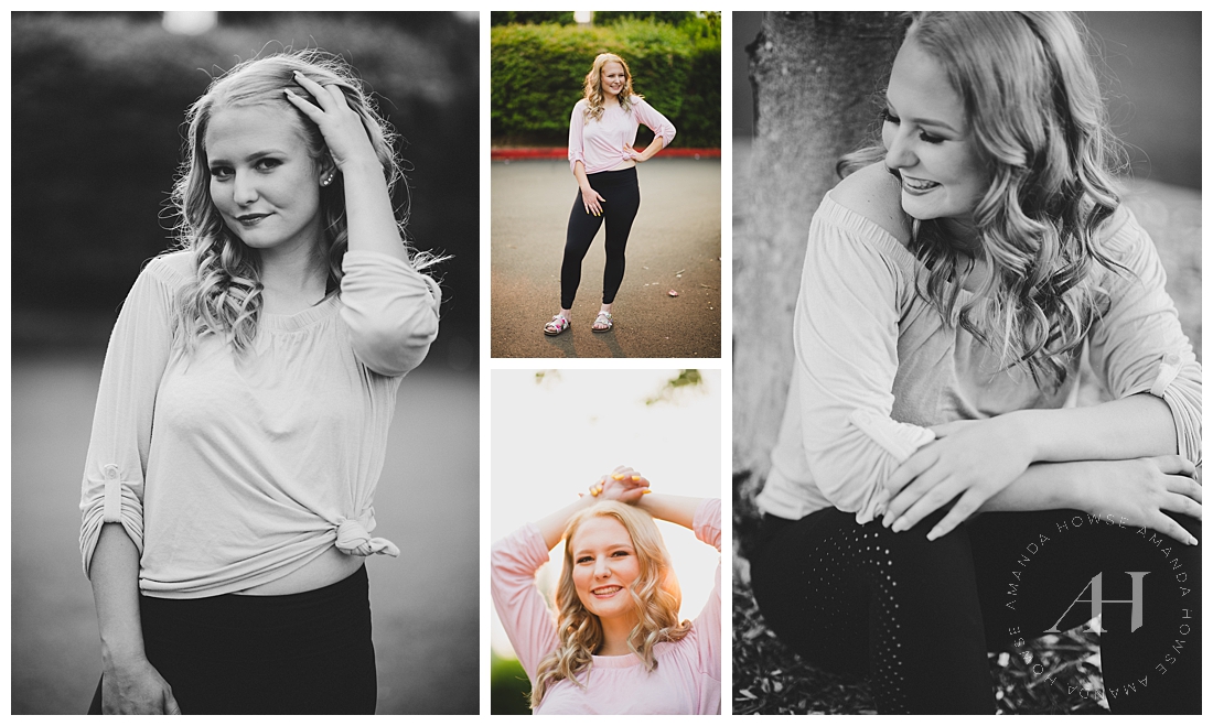 Black and White Senior Portraits | Blonde Senior Portraits, Summer Outfit Inspo, How to Style an Outdoor Portrait Session | Photographed by the Best Tacoma Senior Portrait Photographer Amanda Howse Photography 