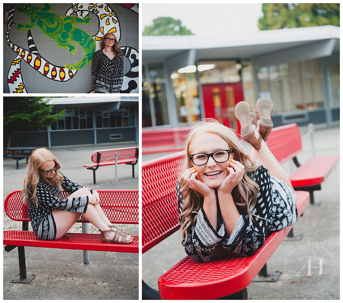 Tyee High School Senior Portraits | Pose Ideas for High School Senior Girls, Summer Outfit Ideas, How to Style a Romper | Photographed by the Best Tacoma Senior Portrait Photographer Amanda Howse Photography 