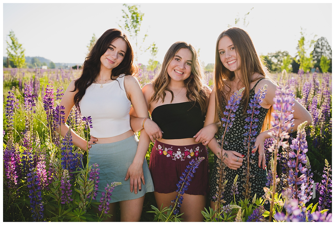 Three High School Senior Girls in a Flower Field | Tacoma Senior Portraits, Tacoma Models, Senior Portrait Experience | Photographed by the Best Tacoma Senior Portrait Photographer Amanda Howse