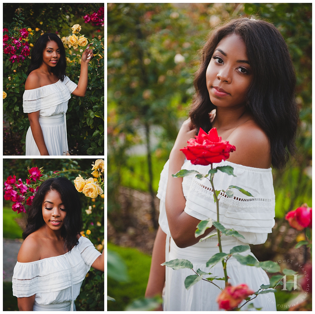 Modern Senior Portraits in a Rose Garden | Inspiration for Senior Portraits, Outfit Ideas, Professional Hair and Makeup | Photographed by Tacoma Senior Photographer Amanda Howse Photography