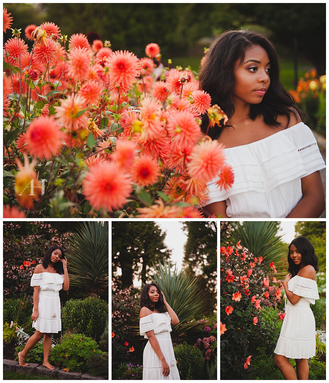 Point Defiance Rose Garden Senior Portraits | Senior Girl Posing in Front of Dahlias | Late Summer Portrait Inspiration | Photographed by Tacoma Senior Photographer Amanda Howse Photography