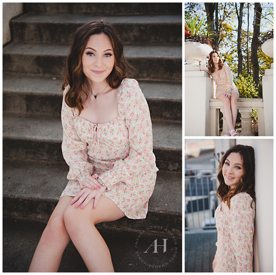 October Senior Portraits in Tacoma | Floral Dress for Senior Portraits, Outfit Ideas, Hair and Makeup Inspo | Photographed by the Best Tacoma Senior Photographer Amanda Howse